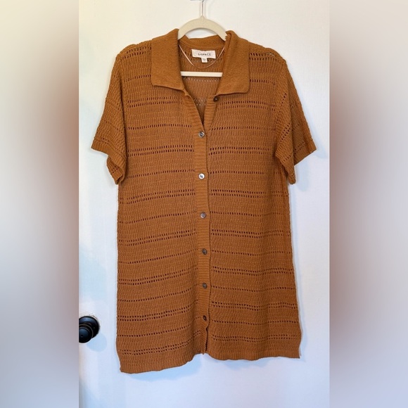 L*Space NWOT Marbella Cotton Knit Button Down Top Swim Cover Up In Brown- Size M - Picture 6 of 9